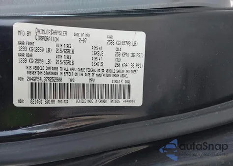 2007 Chrysler Town & Country Touring from USA, damaged, VIN 2A4GP54L37R252900